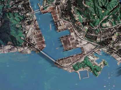 香港島九龍維多利亞港2D陰影地形油畫布地圖 - Hong Kong Maper