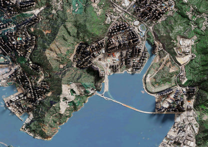 香港島九龍維多利亞港2D陰影地形油畫布地圖 - Hong Kong Maper
