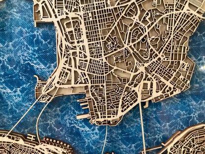 立體木雕刻香港地圖連金屬框 32cm - Hong Kong Maper