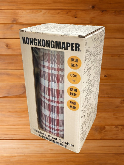 港式紅白藍圖案不鏽鋼保溫咖啡杯 600ml - Hong Kong Maper