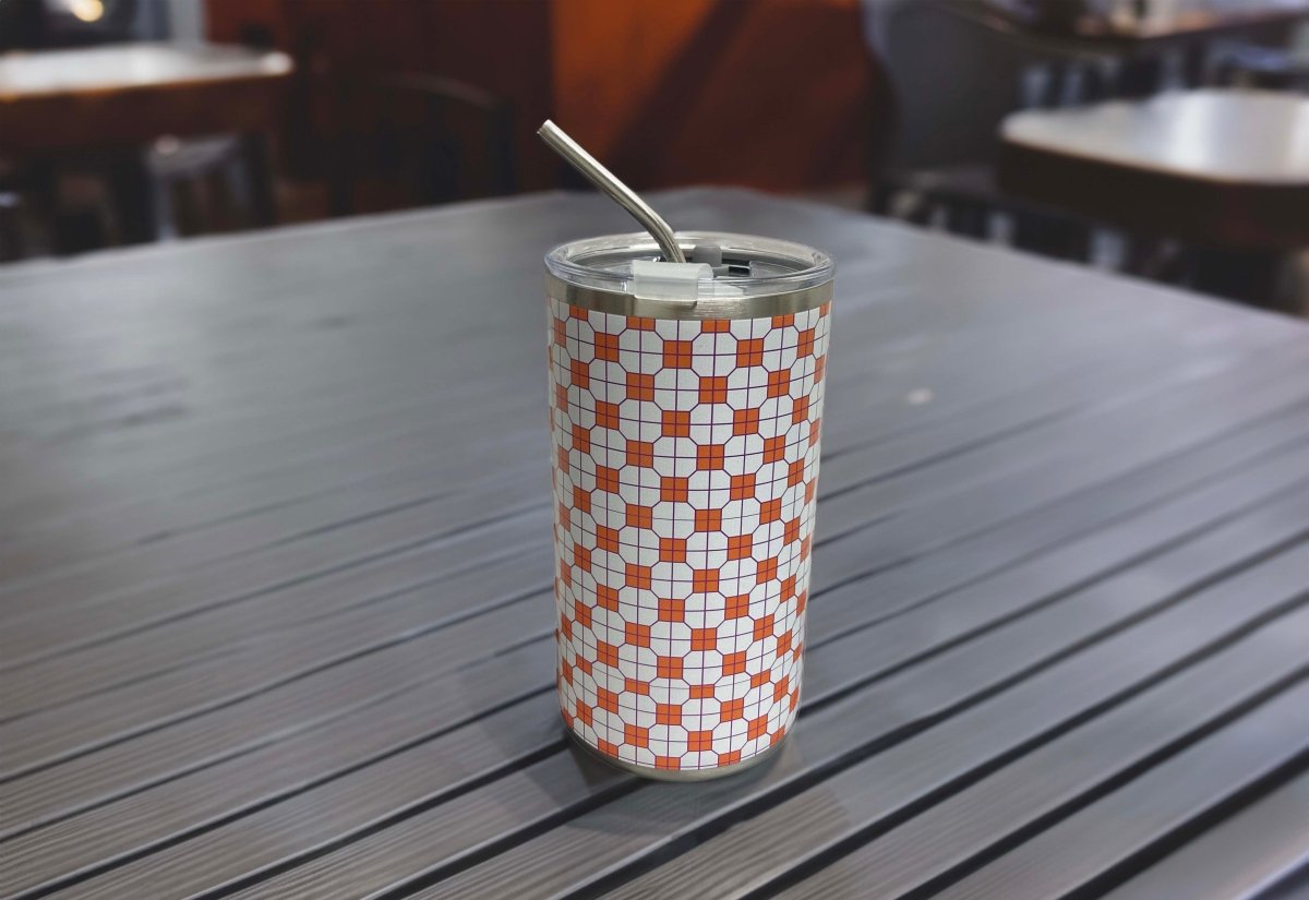 港式地磚紙皮石圖案不鏽鋼保溫咖啡杯 600ml (橙) - Hong Kong Maper