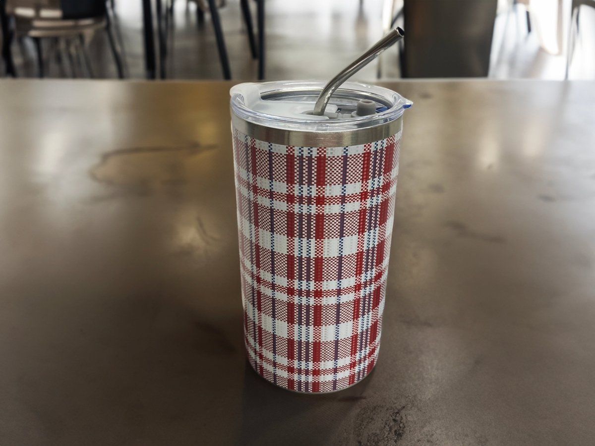 港式紅白藍圖案不鏽鋼保溫咖啡杯 600ml - Hong Kong Maper