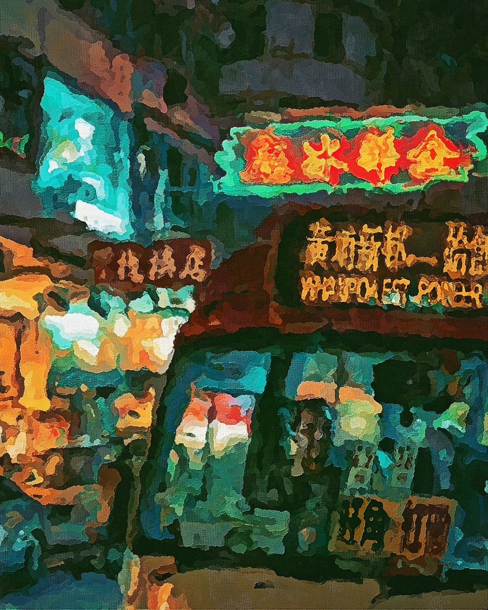 旺角黑夜小巴油畫風拼圖 - Hong Kong Maper